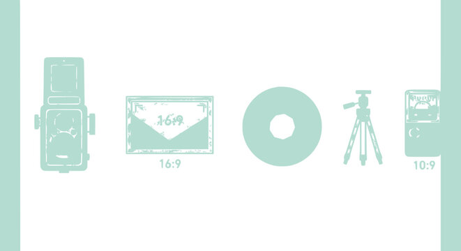 Vintage Camera Gear and Aspect Ratio Symbols