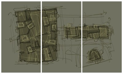 Modern interior triptych. The picture is painted by hand on a tablet. © neurostructure