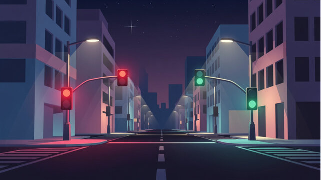 Traffic lights on a city street.