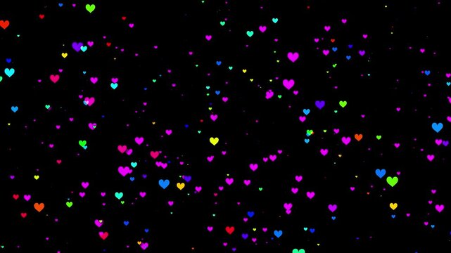 A Vibrant Array Of Colorful Cartoon Hearts With Black Outlines And Drop Shadows Floating Against A Bright Chroma Key Green Screen Background. This Playful 2d Animation Features Stylized Hearts In Pink