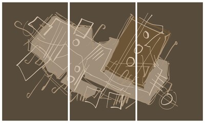 Modern interior triptych. The picture is painted by hand on a tablet. © neurostructure