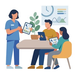 Fototapeta premium Calm flat vector nurse explaining clinic data