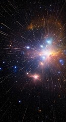 Fototapeta premium Cosmic explosion with bright stars and nebulas against a dark background