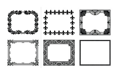 Vintage decorative frames set, black ornamental borders collection, elegant laurel and fleur de lis vector frames for wedding invitations and certificates © Faisal