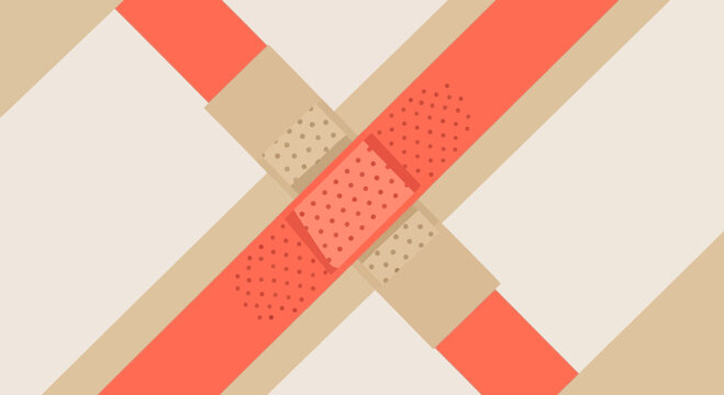 Abstract Composition Featuring Bandages Depicting Healing and Cross Symbolism