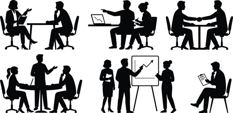 Business meeting and presentation vector icons isolated on white background, Vector