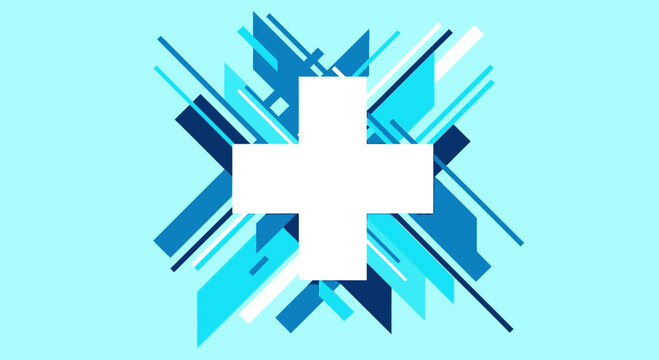Abstract Geometric Cross Design in Cool Tones for Digital Visuals and Healthcare Graphics