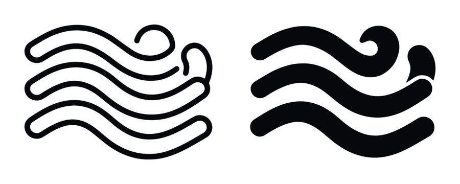 Minimalist wind icons in line and solid styles, black breeze symbols for weather forecasting, wavy air flow vector elements for climate apps