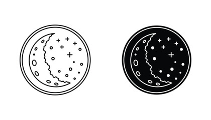 Night sky crescent moon and stars icon set featuring outline and solid black vector designs for space and sleep branding © Visual