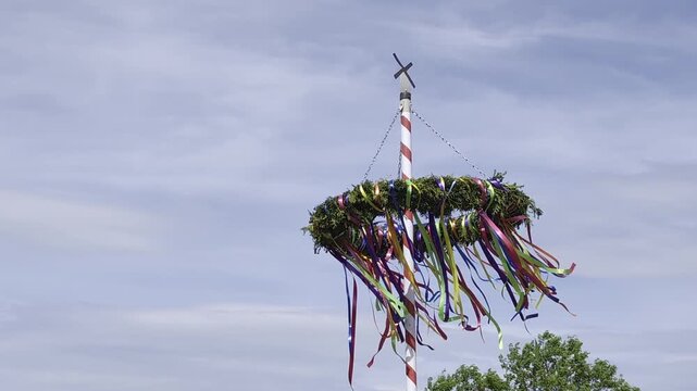 Maypole with Wreath in Traditional Village Square