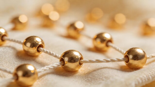 Gold beads on white string