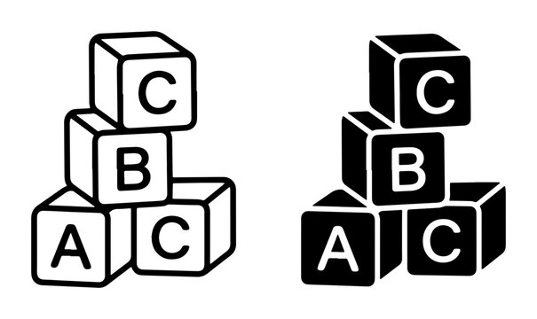 ABC Blocks, Stacked Toy Cubes, Educational Learning Icons, Kindergarten Play, Simple Vector Graphics