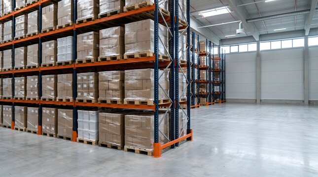 Organized pallet racking warehouse storage system for industrial distribution business