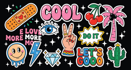Obraz premium Retro Pop Art Sticker Collection with Y2K Aesthetic