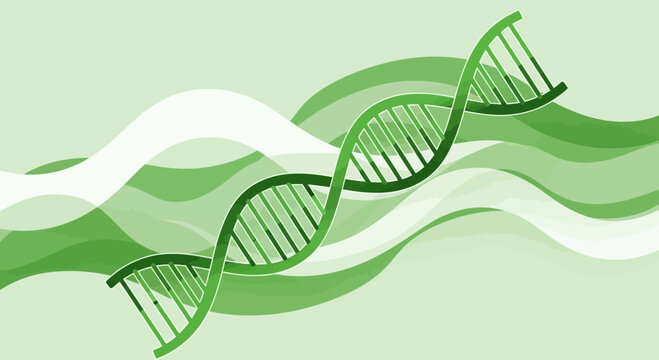 Abstract Representation Of DNA Helix In Shades Of Green With Organic Wavy Background