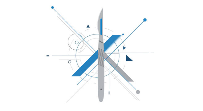 Abstract Surgical Illustration Depicting Scalpel, Geometric Shapes, and Surgical Concepts