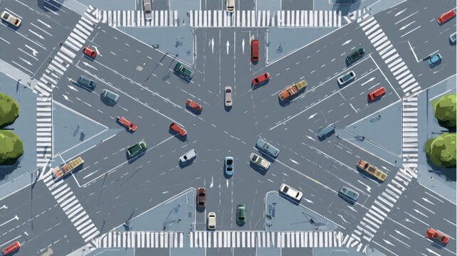 Aerial View of Busy Traffic Circle.