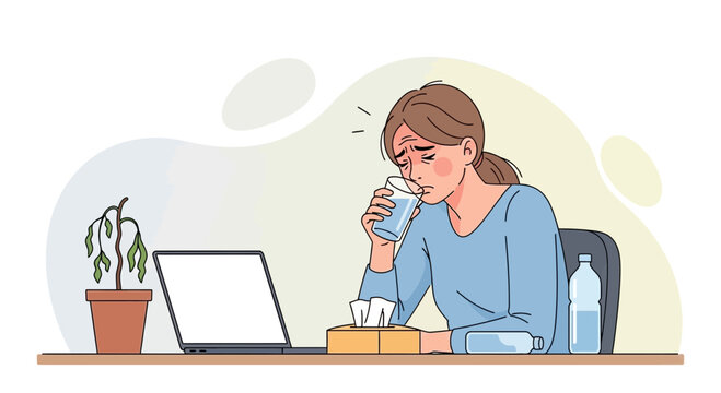Ailing Woman Grappling With Illness While Working At Home Amidst The Problems