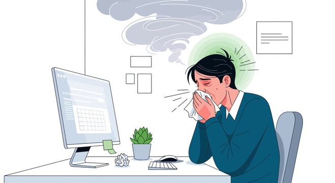 Air Pollution Impacting Health: Employee Suffering With Illness In Office Environment