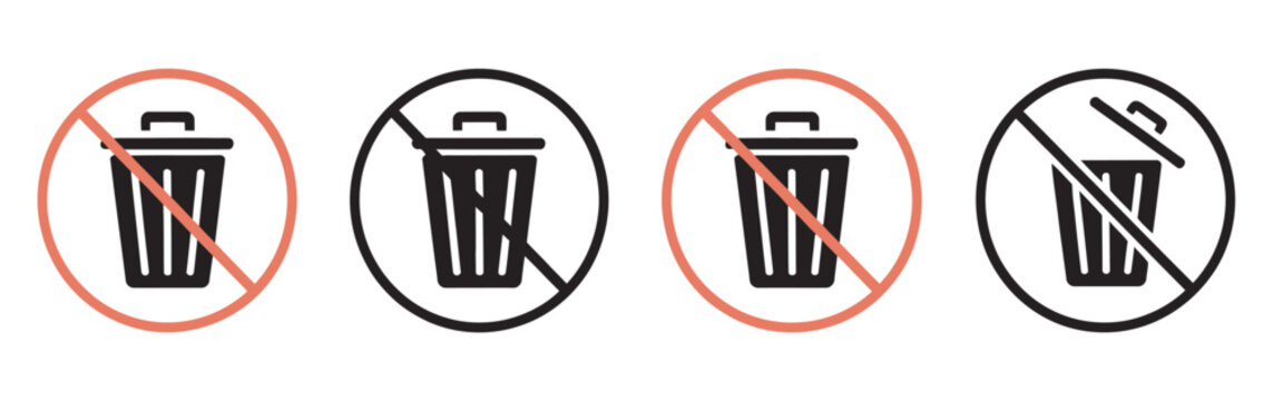 No Trash Bag Vector Icon, Black And Green Prohibition Symbol, Waste Disposal Ban And Environmental Cleanliness Warning Illustration Design.