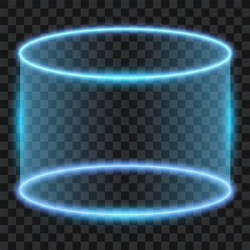 Blue neon background, glowing portal on transparent background, vector illustration.
