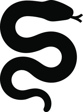 A simple black silhouette of a snake with a curved body and a forked tongue, depicted in a flat style on a white background, representing wildlife or a dangerous reptile symbol