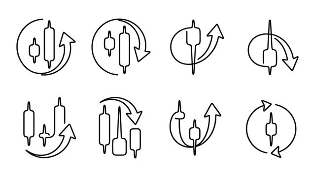 continuous line art a Financial market trend icons with arrows.