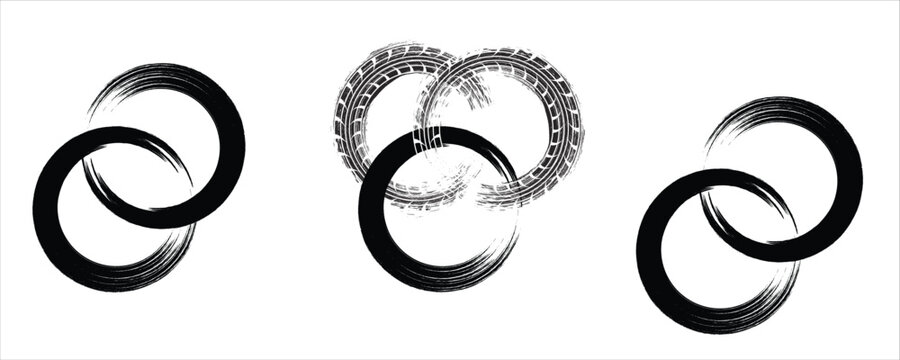 Japanese round brushstrokes. Vector Asian enso circles. Straight distress long lines set. Chinese black zen calligraphy elements. modern.abstract