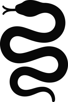Black silhouette of a serpent or snake facing left, featuring a winding, curved body and a forked tongue, isolated on a white background, for wildlife, nature, or animal-themed projects