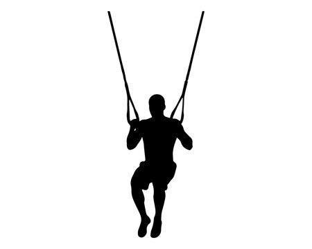 Silhouette of Man Doing Suspension Training Exercise on White Background