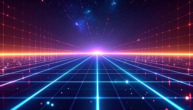 Neon Grid Futuristic Technology Background.
