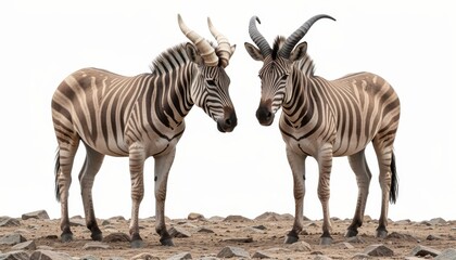 Naklejka premium Zebras Facing Each Other on Dry Earth