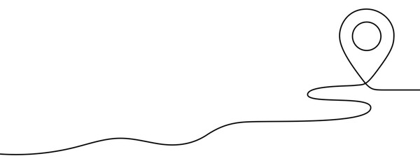 Fototapeta na wymiar Illustration of a map pointer on a winding road path, made in one continuous line. Minimalist navigation or travel location icon, vector illustration.