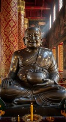 Fototapeta premium Serene Buddha Statue in Temple - A Spiritual Reflection.