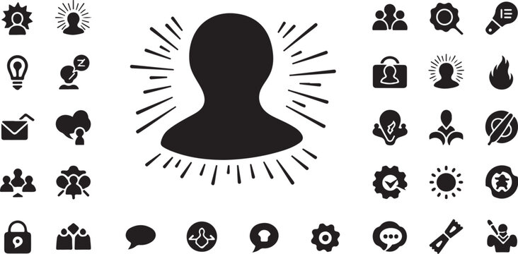 Human head silhouette and idea icons set with black and whit