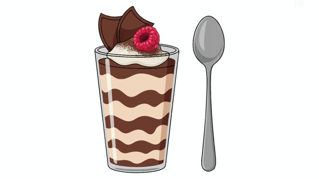 Chocolate mousse dessert with raspberry and spoon
