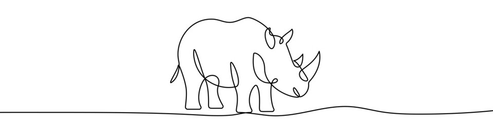 Rhinoceros, made in one continuous line. Minimalistic symbol of wildlife, African fauna, or unbreakable strength. Vector illustration. © chekman