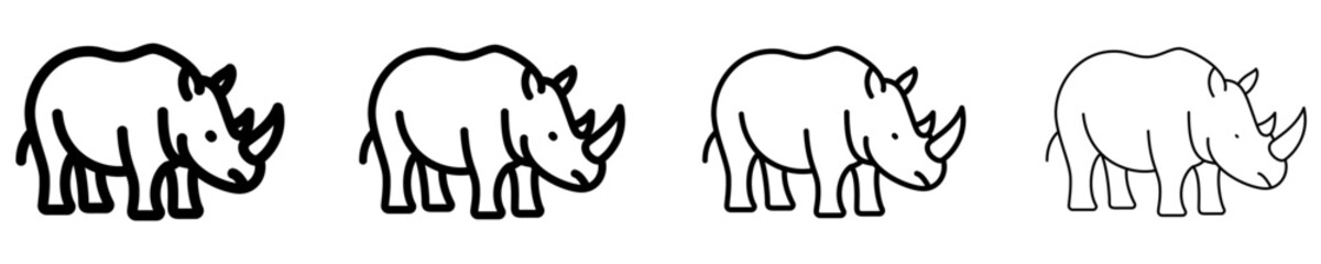 A set of rhinoceros line icons, featured in four different stroke weights. Vector symbols for African wildlife, zoo, or conservation of endangered animal species. © chekman