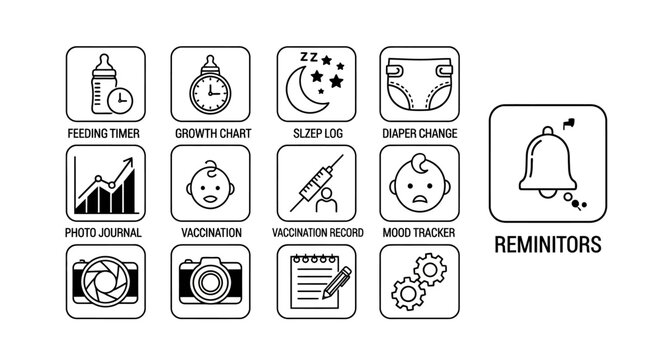 Baby Care App Icon Set for Parenting and Child Tracking