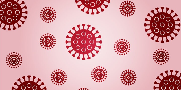 Varias c&eacute;lulas de virus rojas distribuidas sobre un fondo rosado degradado