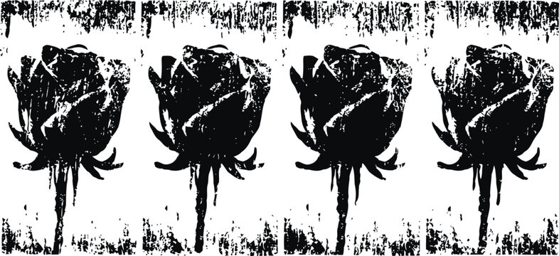 grunge black roses repeated pattern with distressed texture background, vintage floral design