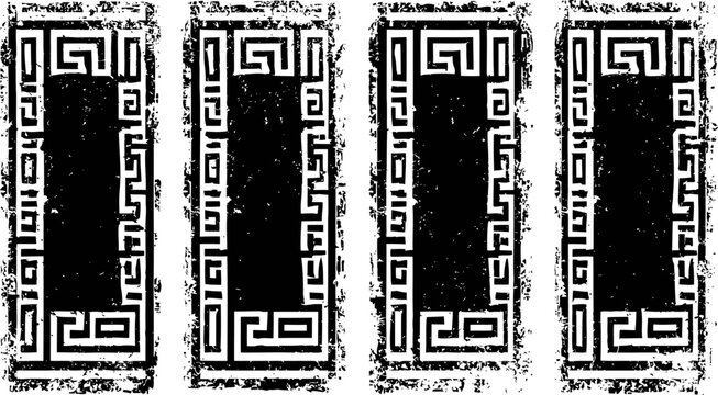Ancient greek key pattern design on vertical columns in monochrome black and white