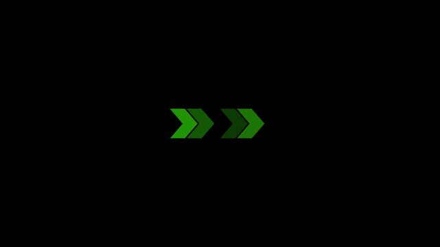 Green Arrows Moving Forward on Black Background movement. arrow 4k vedio icon