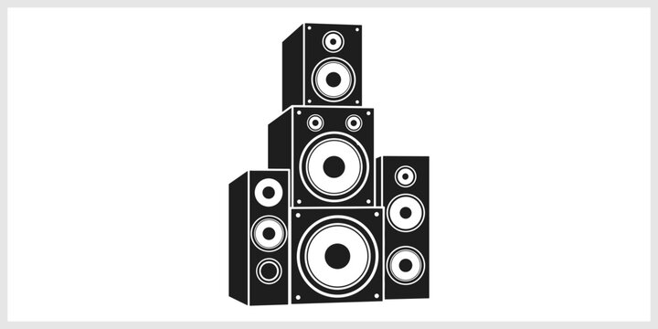 Stack Of Black Stereo Speakers On White Background