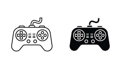 Modern video game controller console gamepad interface icon set featuring ergonomic design with buttons and directional pad in both clean line art and bold silhouette graphic styles for gaming © Aura