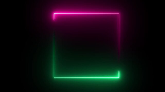 White neon light frame with seamless loop effect, glowing neon white rectangle, live streaming neon text frame animation. 
Animation of glowing neon rectangles abstract background.
