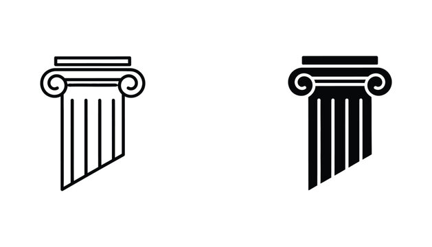 Ancient Greek ionic order architectural column fragment icon set for history and education branding featuring classic style outline and solid black vector silhouette for academic design