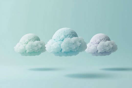 Floating ice cream cloud shapes with delicious refreshing floating levitating background refreshment confectionery indulgence confection desserts whimsical