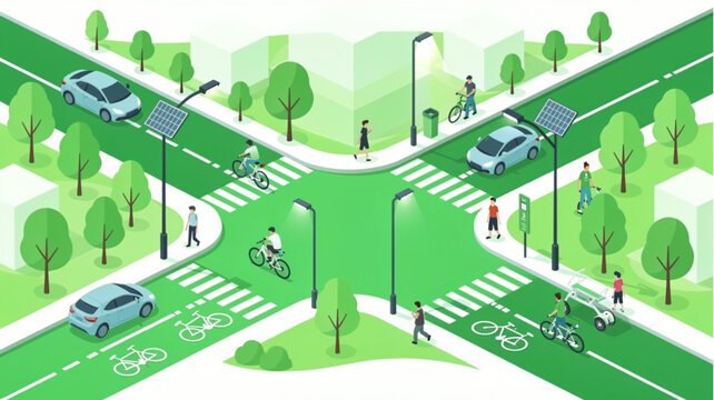 Cars and bicycles on road intersection.