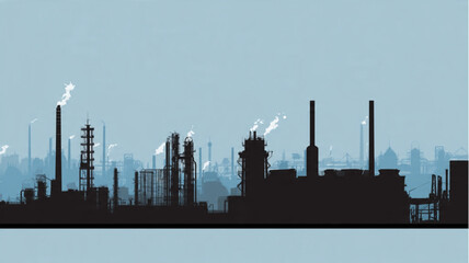 Obraz premium Industrial Factory Silhouette at Dusk.